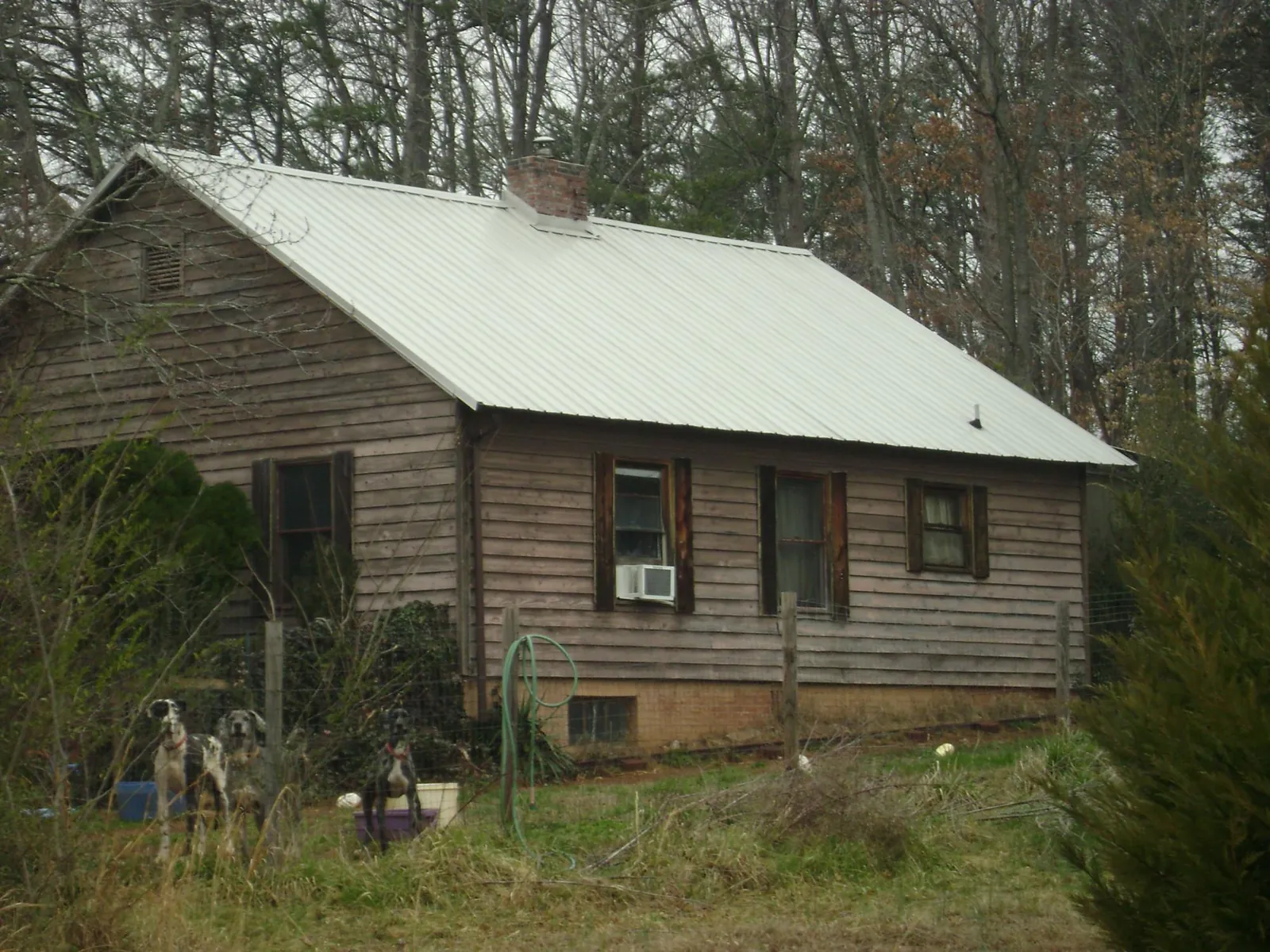 White metal roof on an old wood sided farmhouse, from a Metal Roof Installation job in Camino